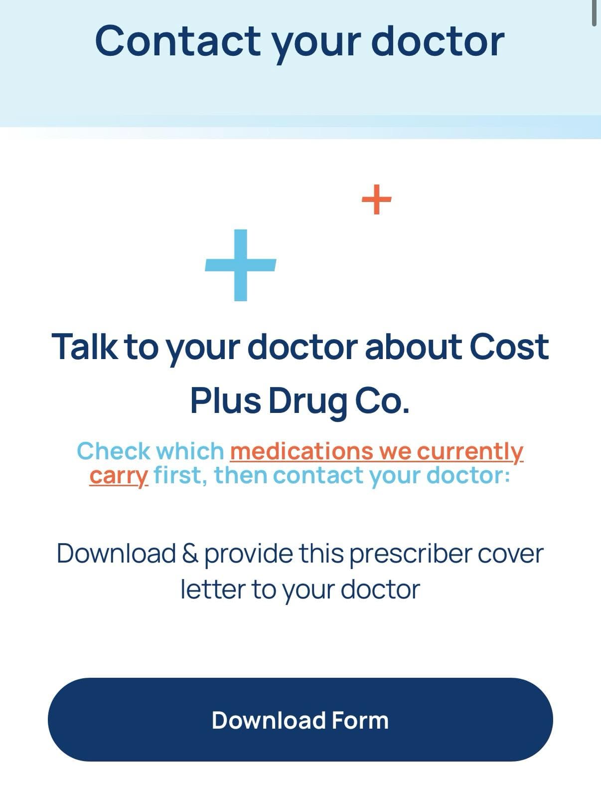 Cost Plus Drugs prescription form on Mobile
