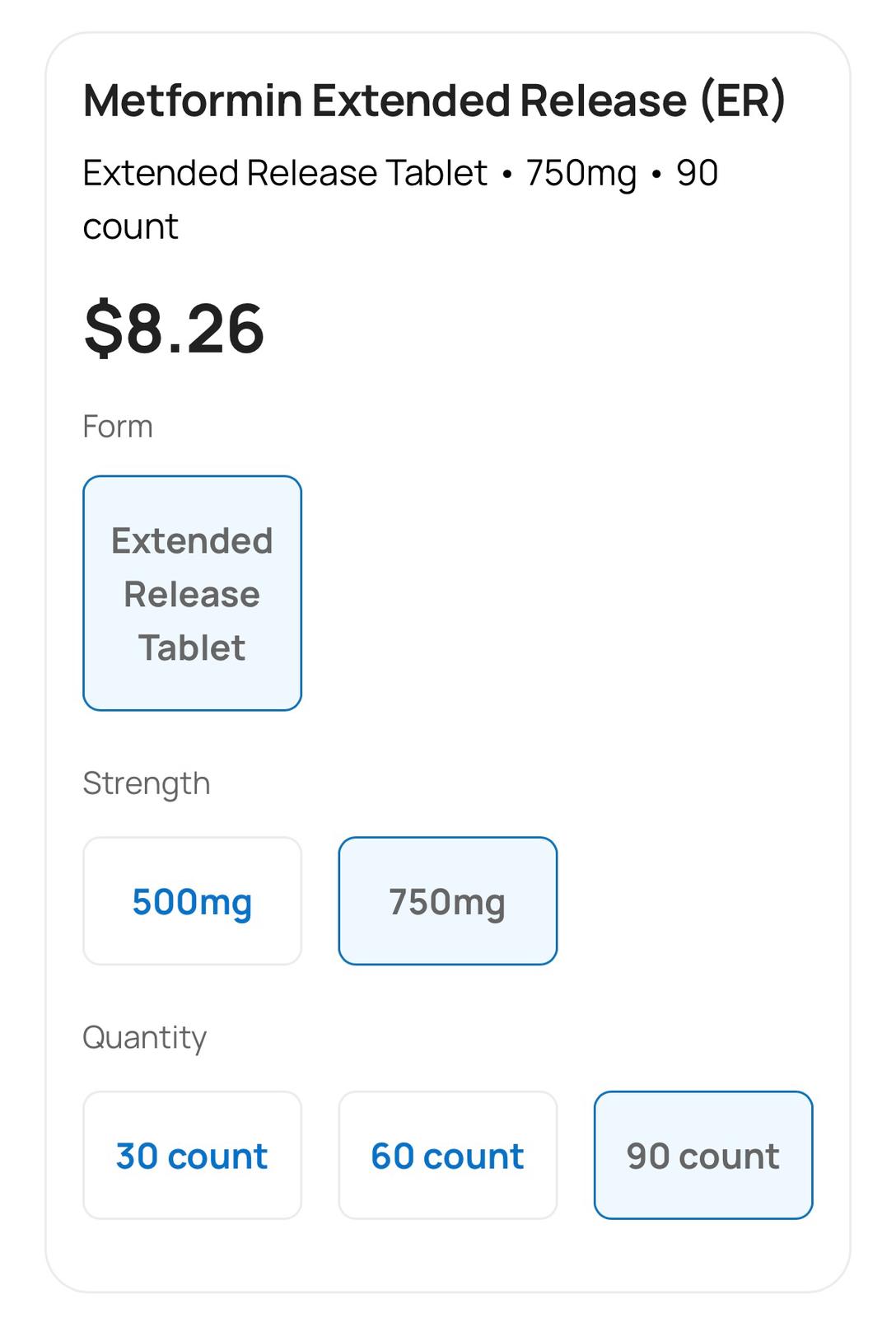 Metformin pricing on Cost Plus Drugs